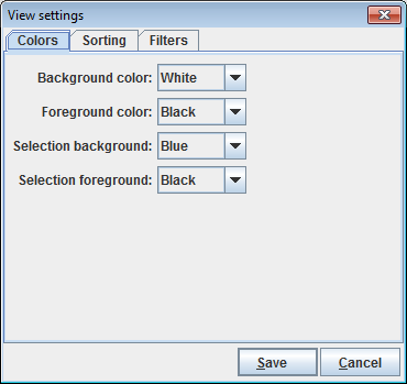 Dialog window with view settings